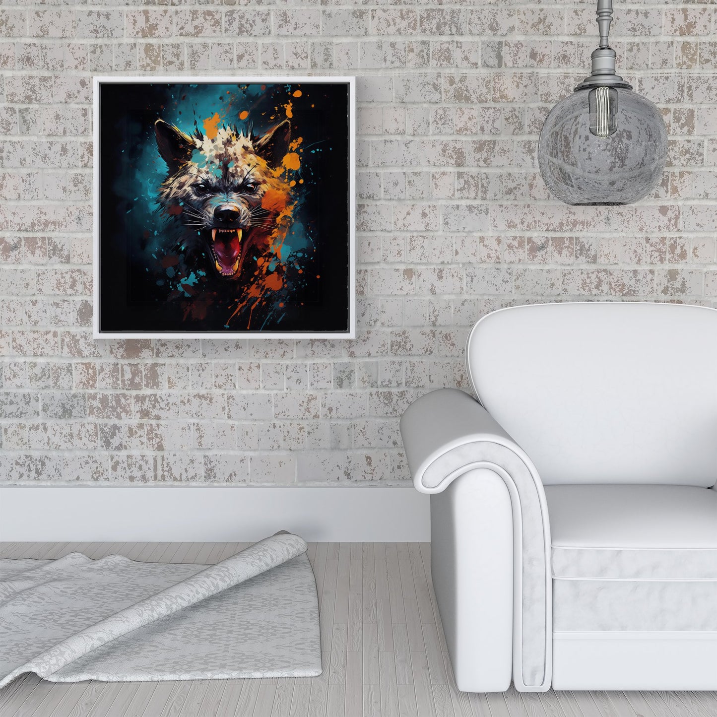 Splashart Angry Hyena Face Framed Canvas