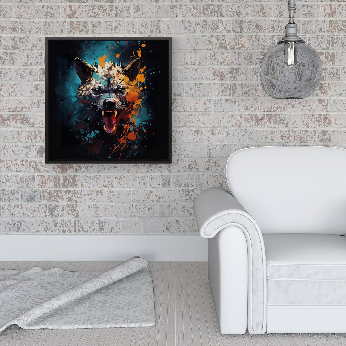 Splashart Angry Hyena Face Framed Canvas