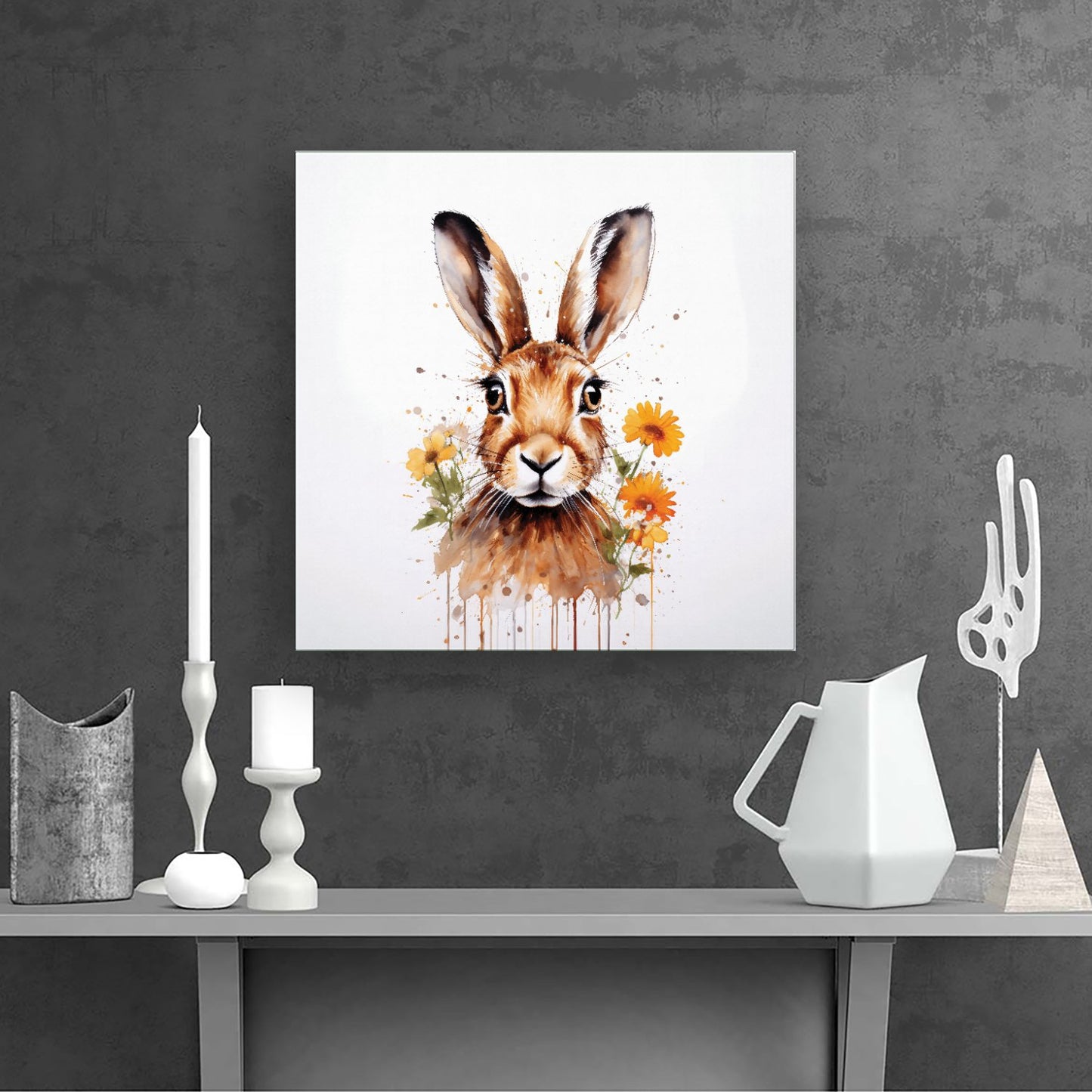 Watercolour Hare and Daisies Canvas