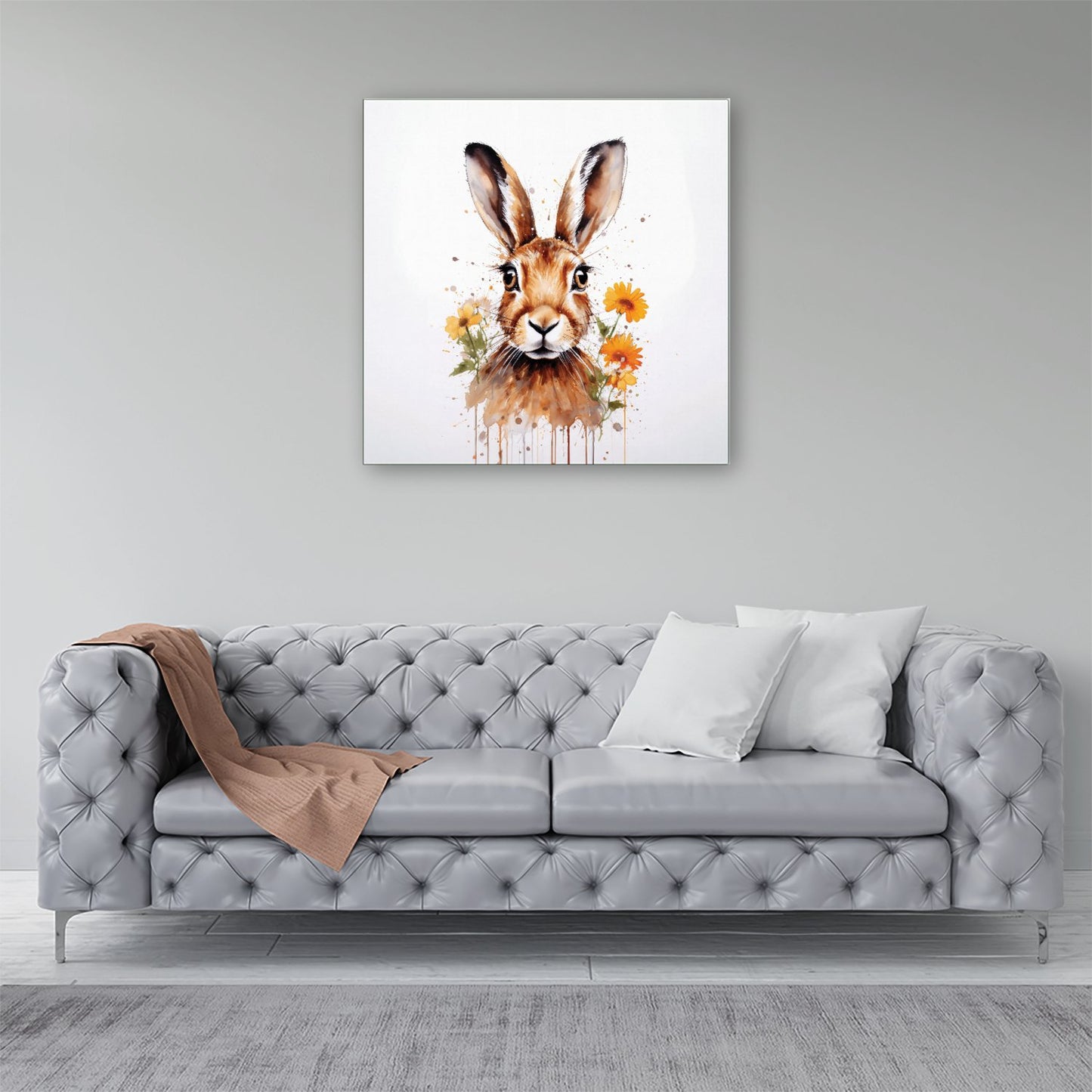 Watercolour Hare and Daisies Canvas
