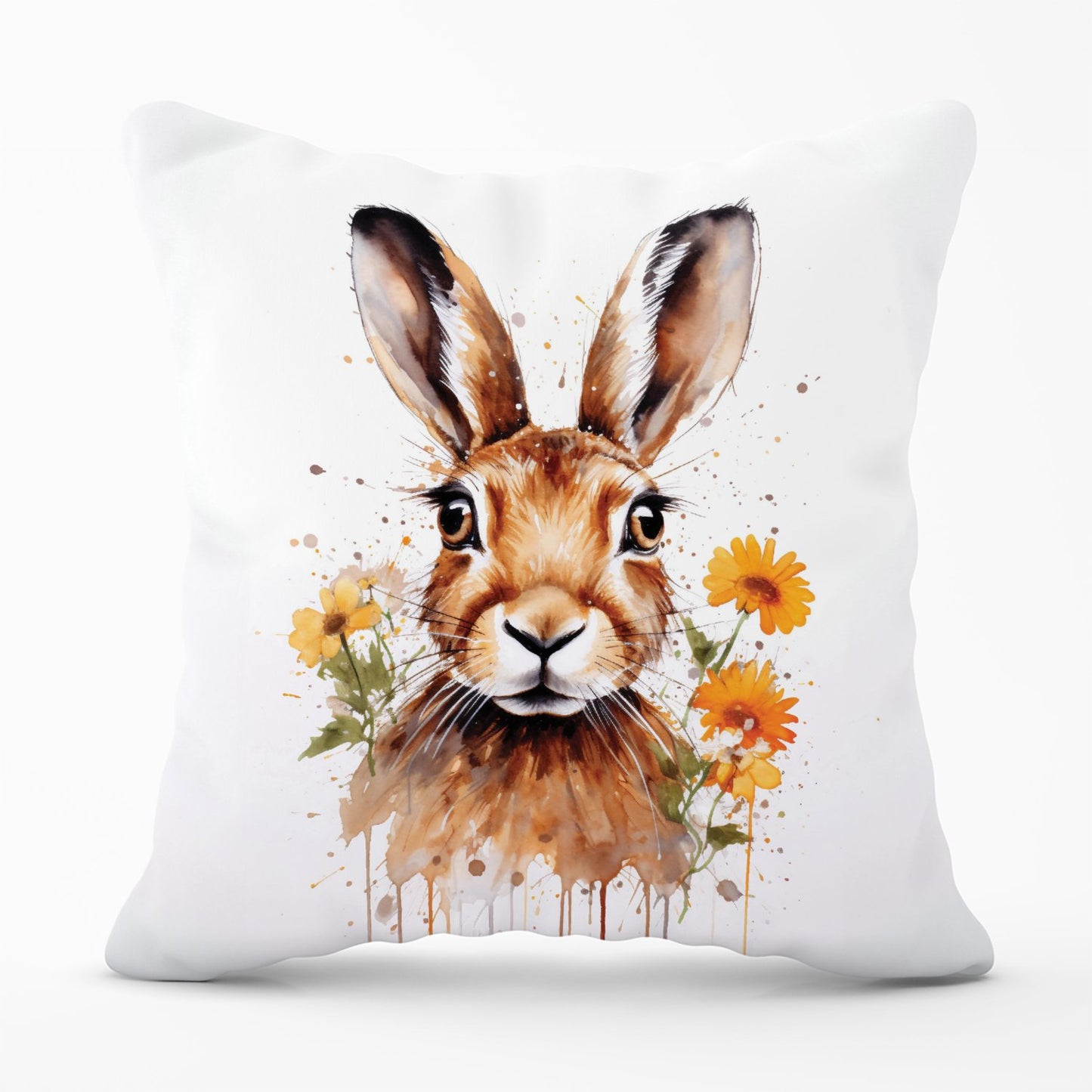 Watercolour Hare and Daisies Outdoor Cushion
