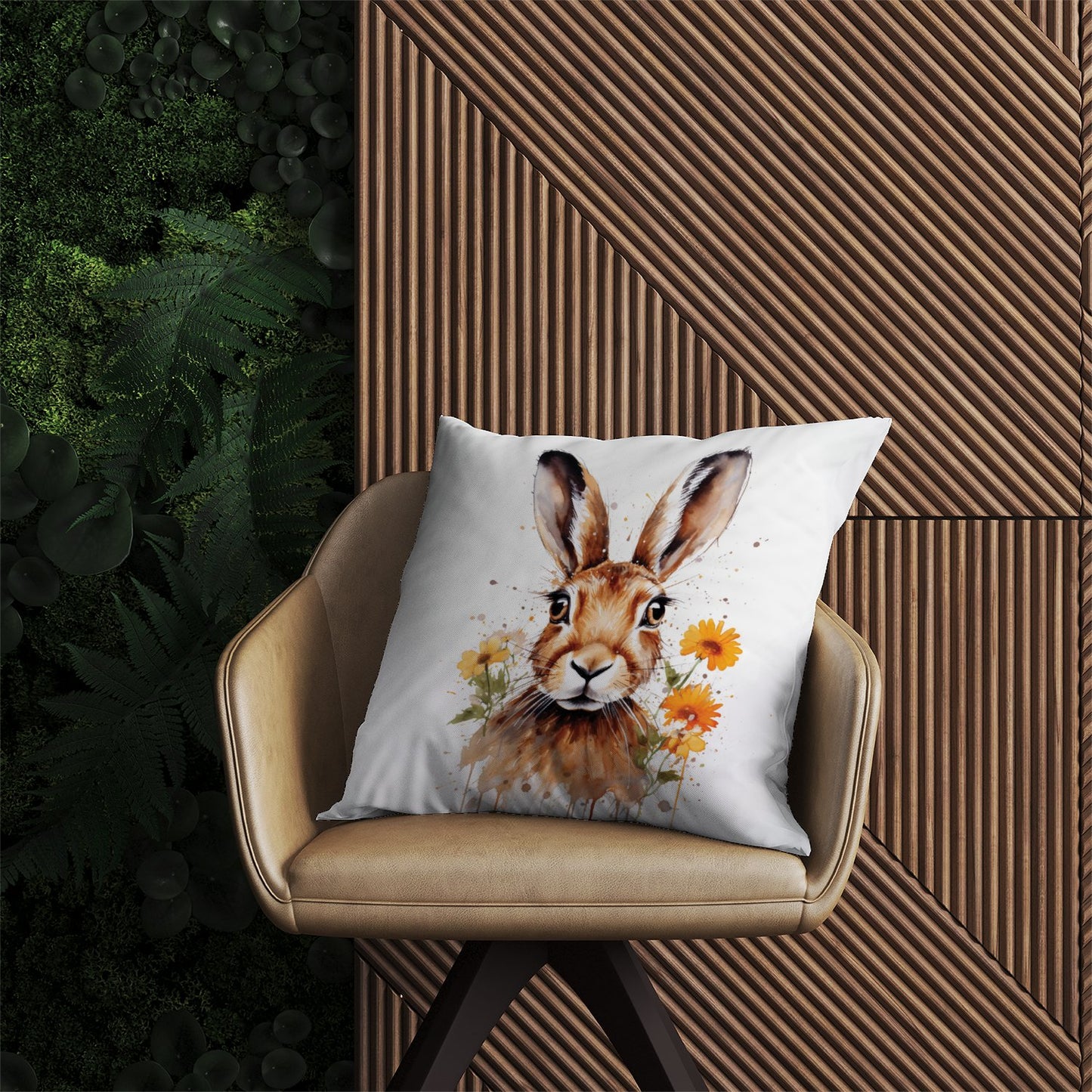Watercolour Hare and Daisies Outdoor Cushion