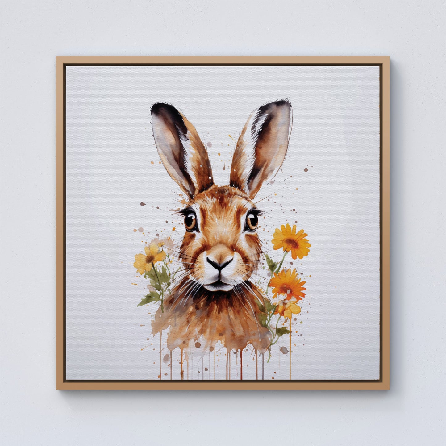 Watercolour Hare and Daisies Framed Canvas