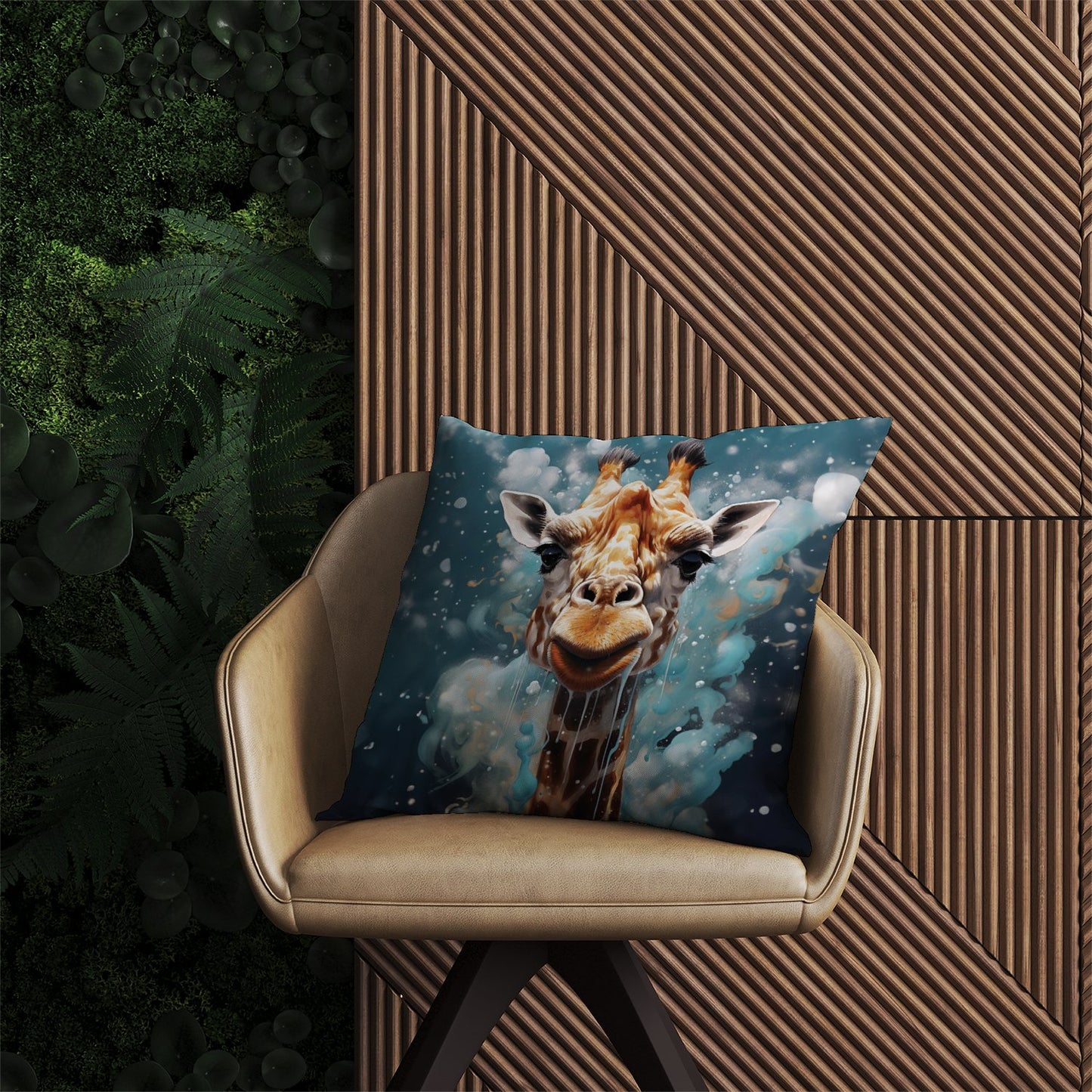 Splashart Giraffe Face Outdoor Cushion