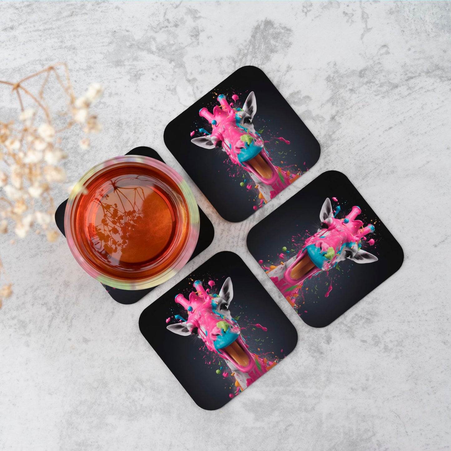 Splashart Giraffe Face Pink Coasters