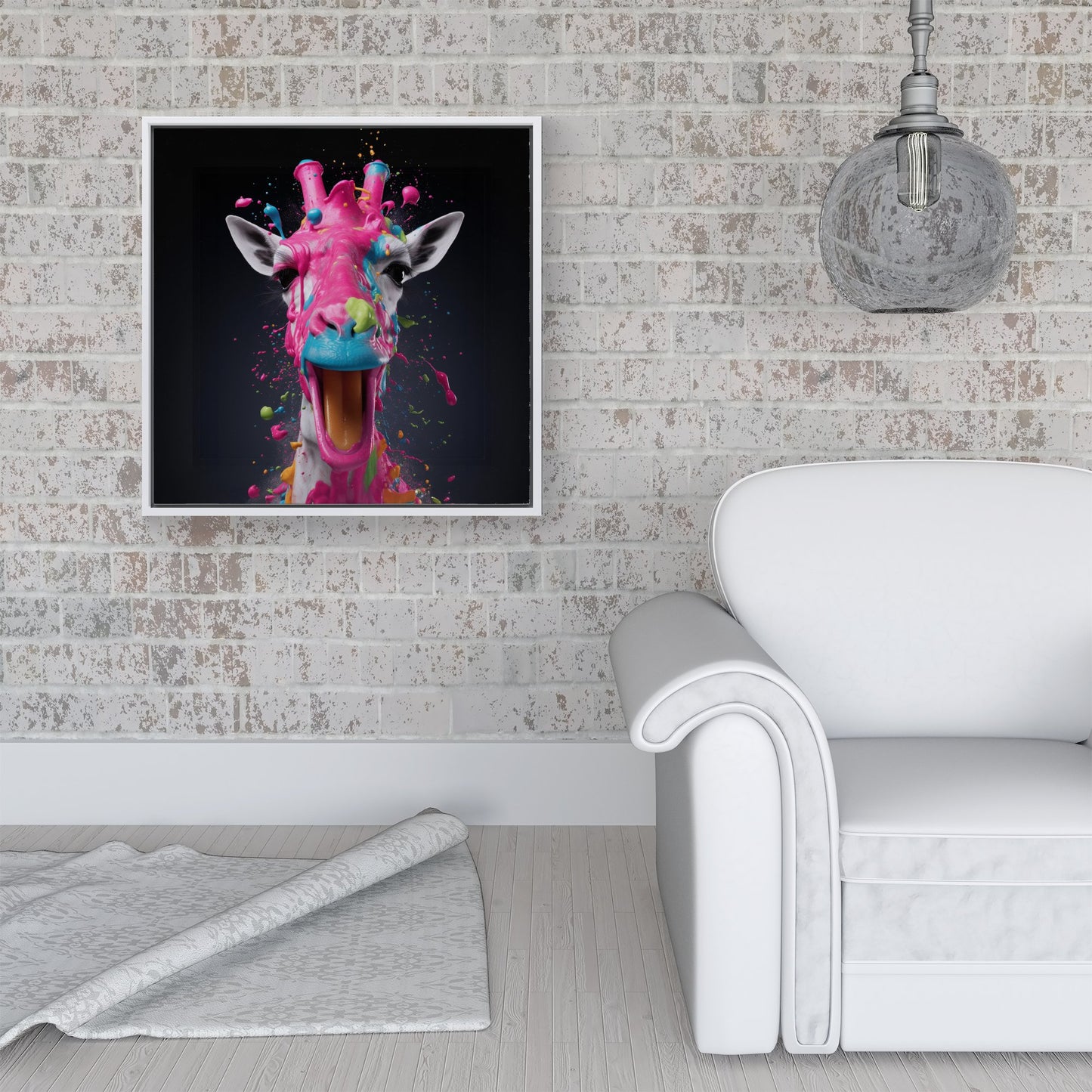 Splashart Giraffe Face Pink Framed Canvas