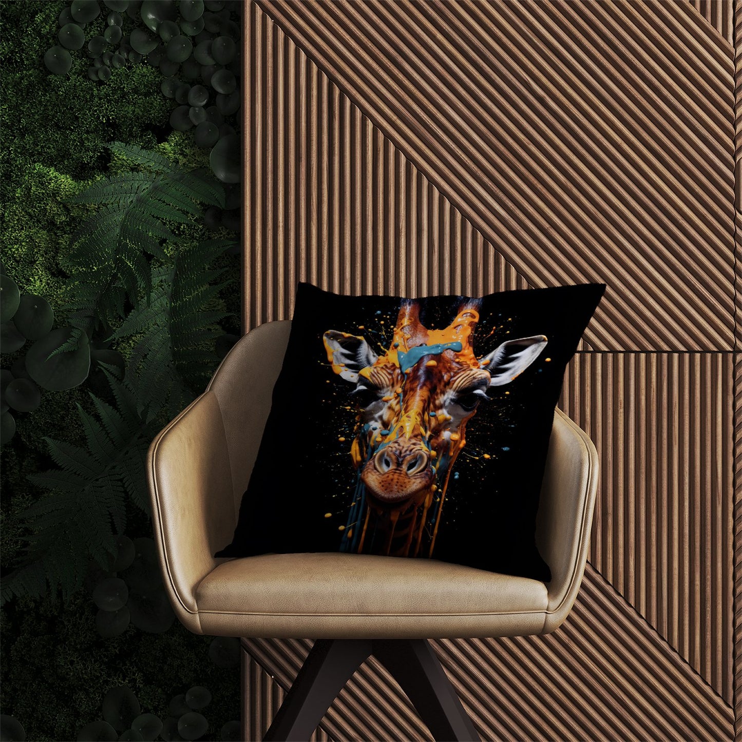 Giraffe Face Splashart Outdoor Cushion