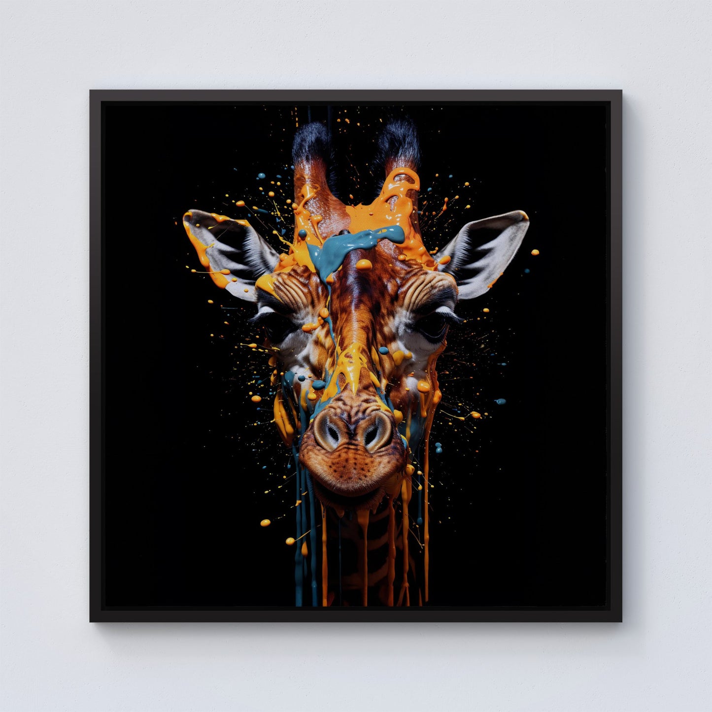 Giraffe Face Splashart Framed Canvas
