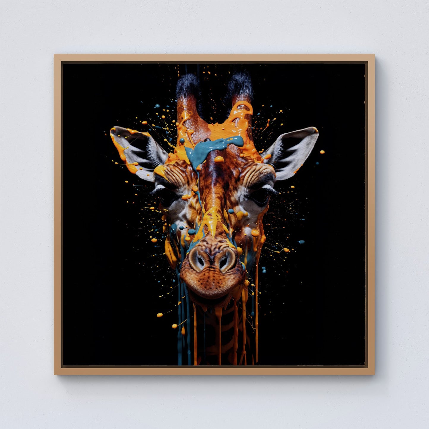 Giraffe Face Splashart Framed Canvas