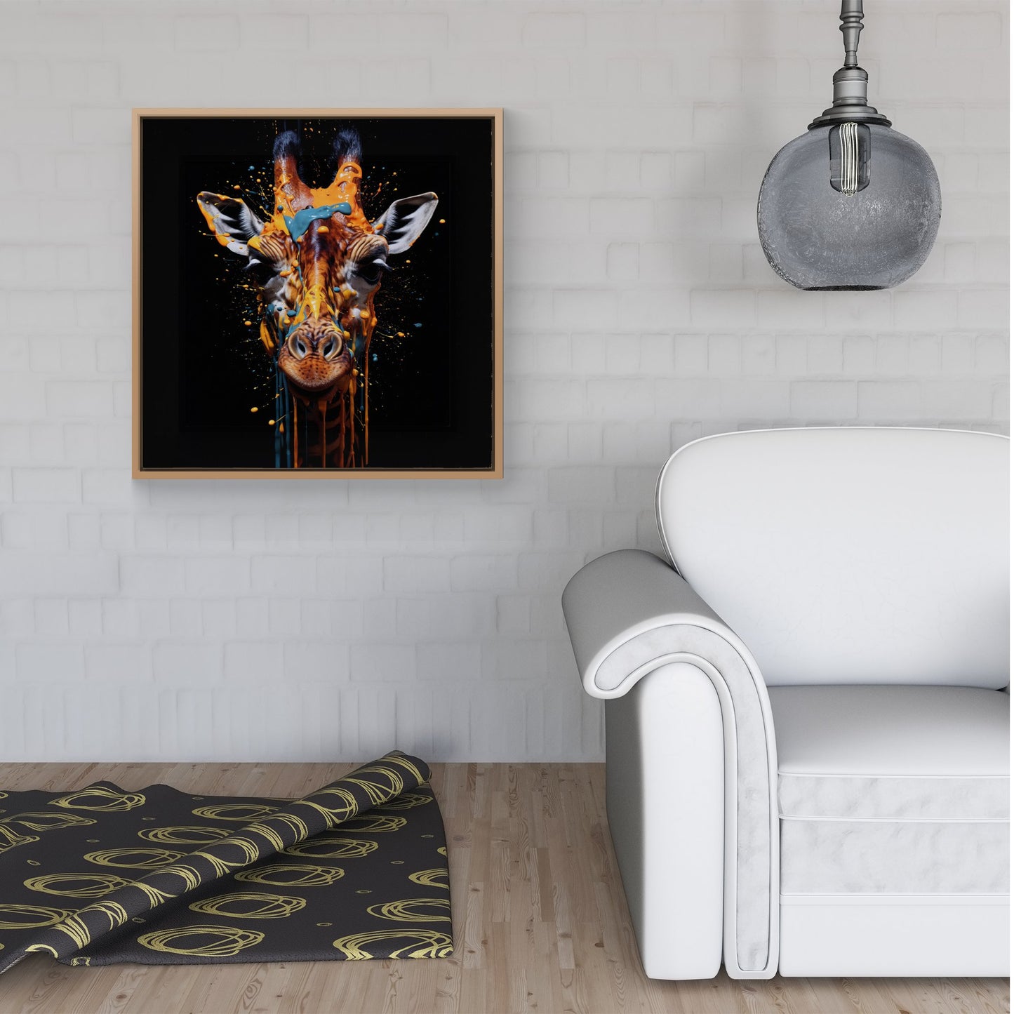 Giraffe Face Splashart Framed Canvas