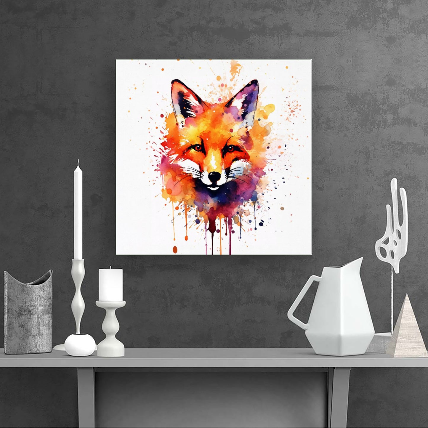 Watercolour Splashart Fox Face Canvas
