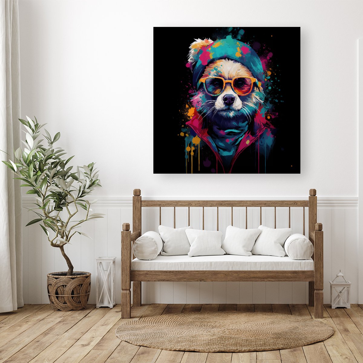 Multi Coloured Splashart Dog Canvas