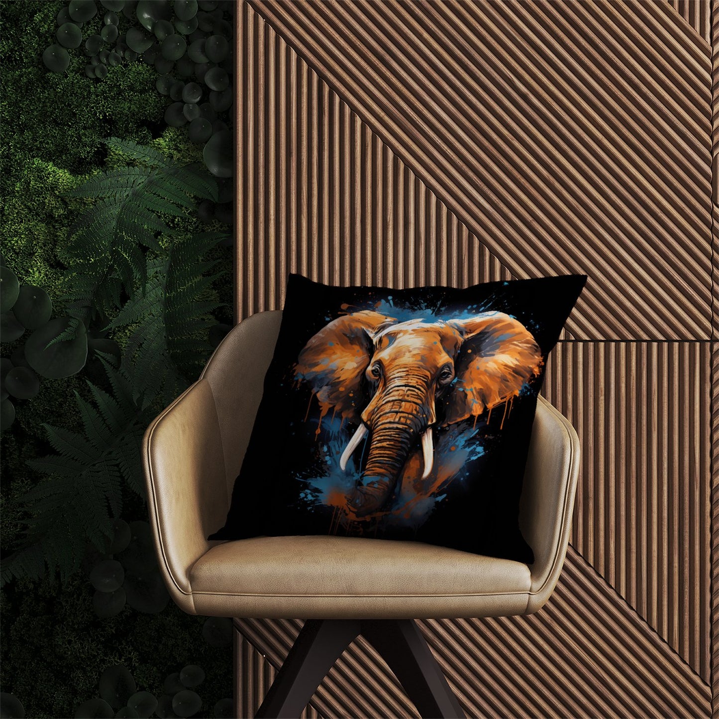 Splashart Elephant Blue Outdoor Cushion