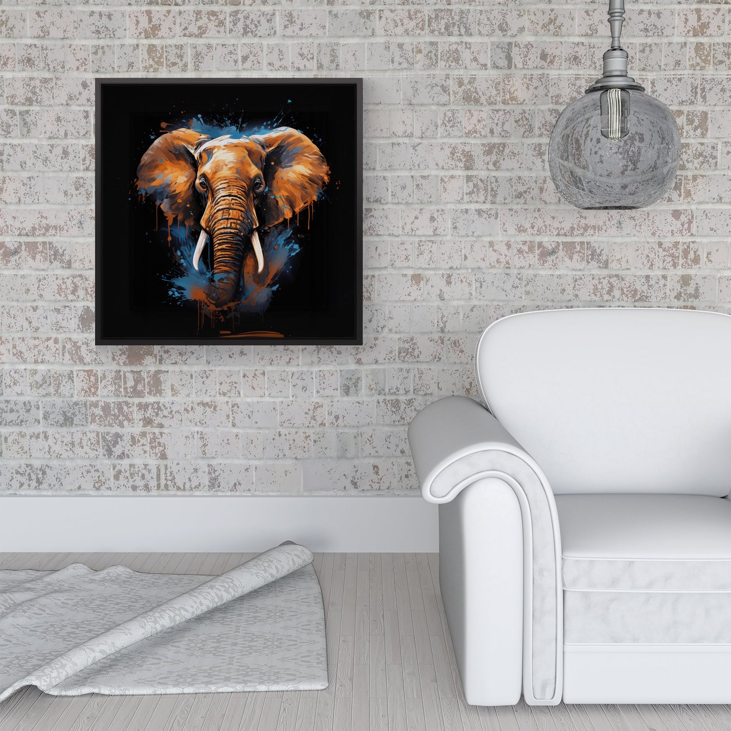 Splashart Elephant Blue Framed Canvas