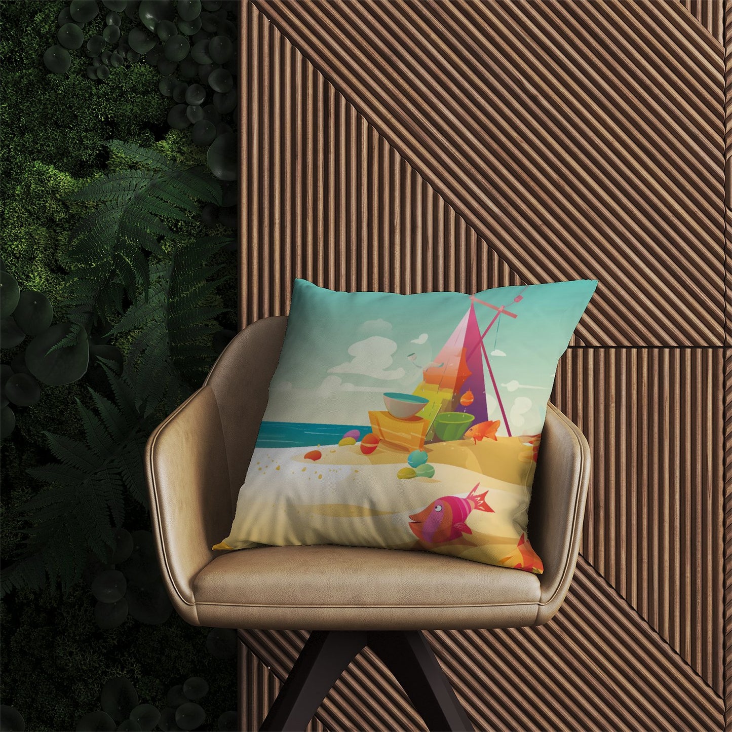 Fish On A Beach Holiday Outdoor Cushion