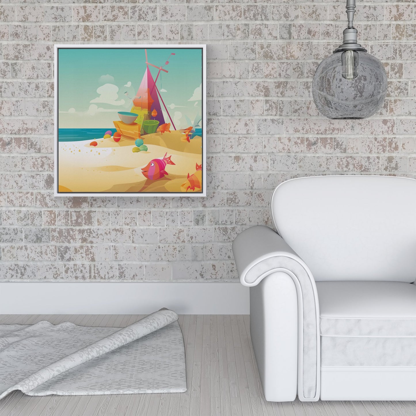 Fish On A Beach Holiday Framed Canvas