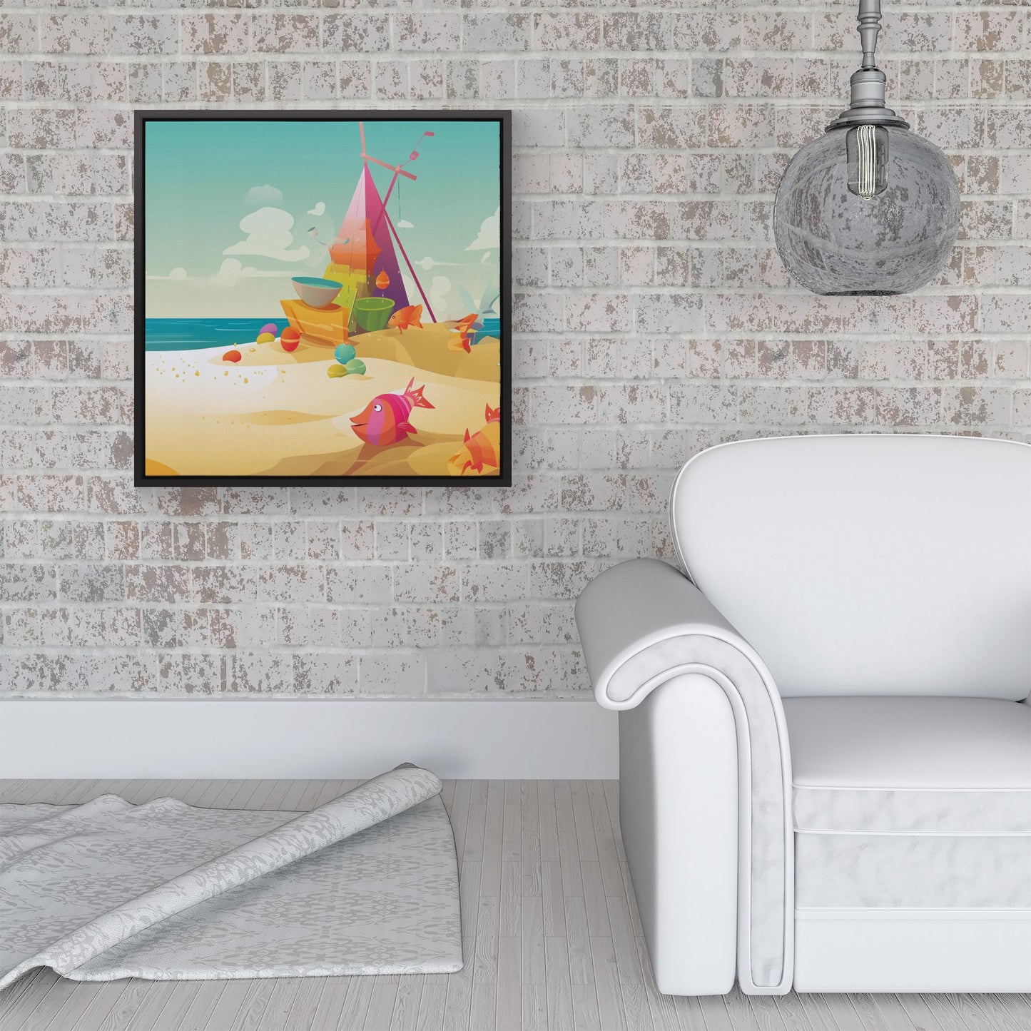 Fish On A Beach Holiday Framed Canvas