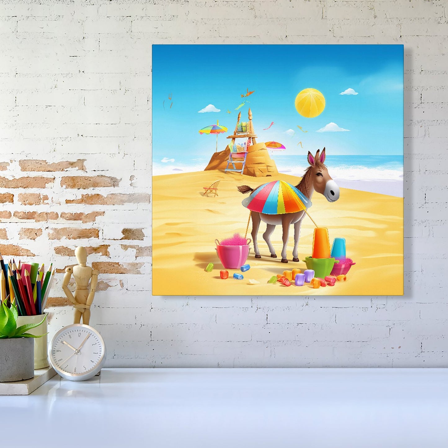 Donkey On A Beach Holiday Canvas