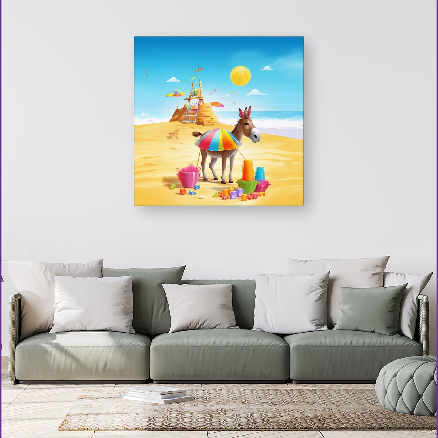 Donkey On A Beach Holiday Canvas