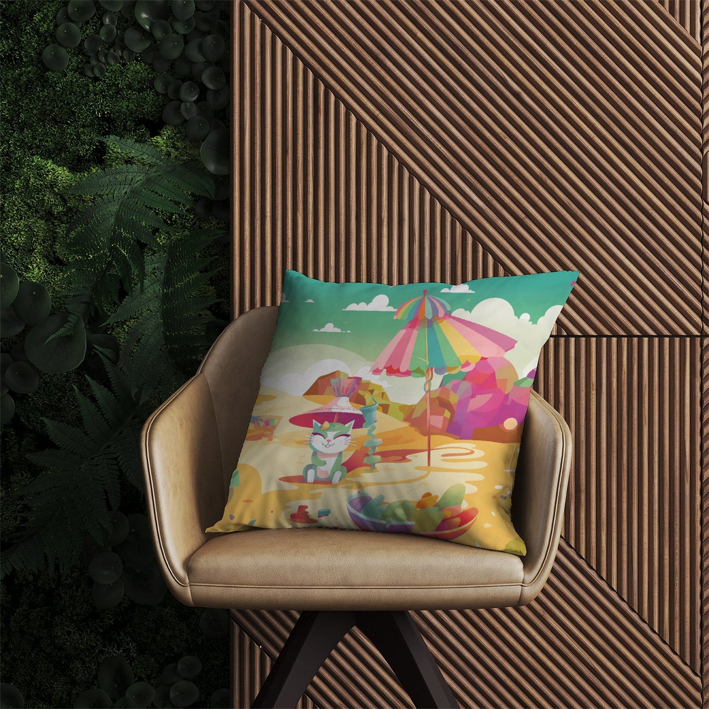 Kitten On A Beach Holiday Outdoor Cushion