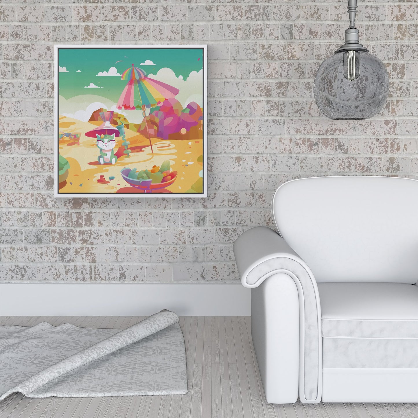 Kitten On A Beach Holiday Framed Canvas
