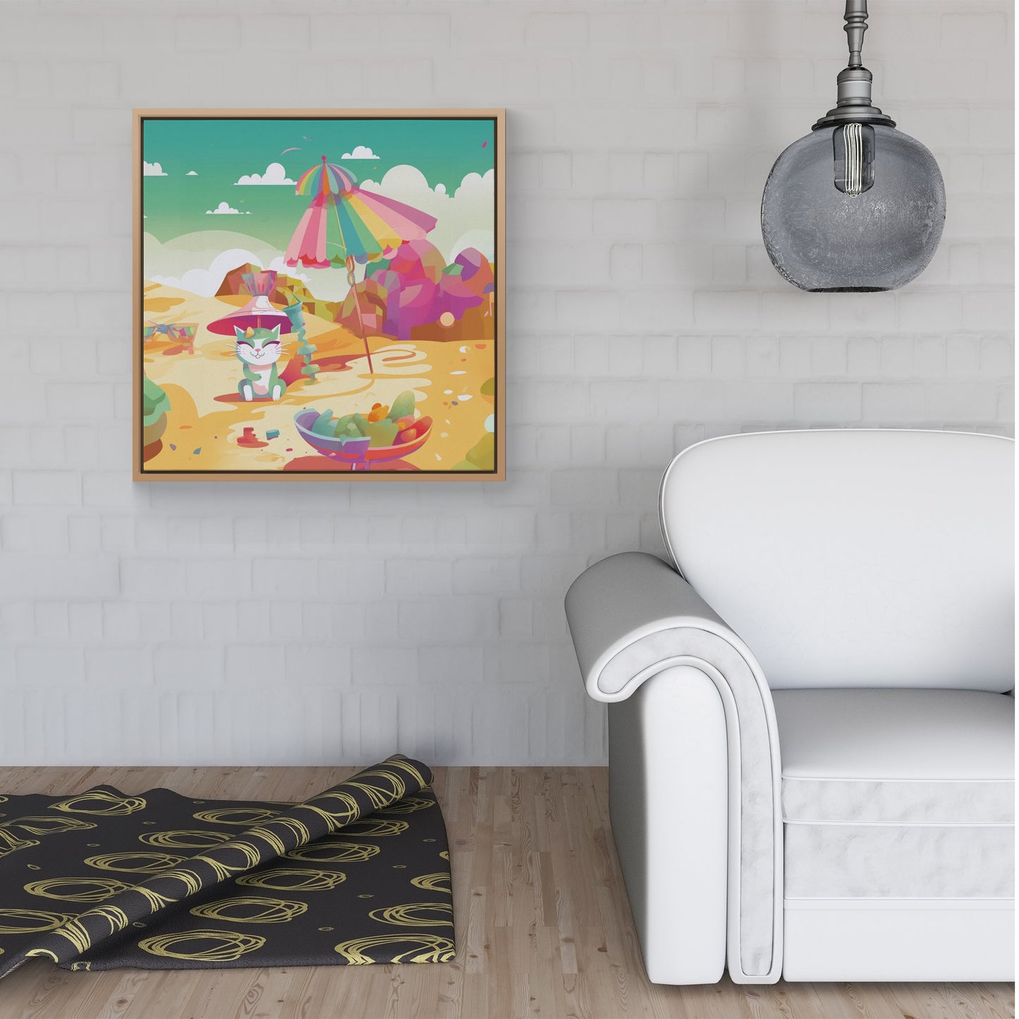 Kitten On A Beach Holiday Framed Canvas