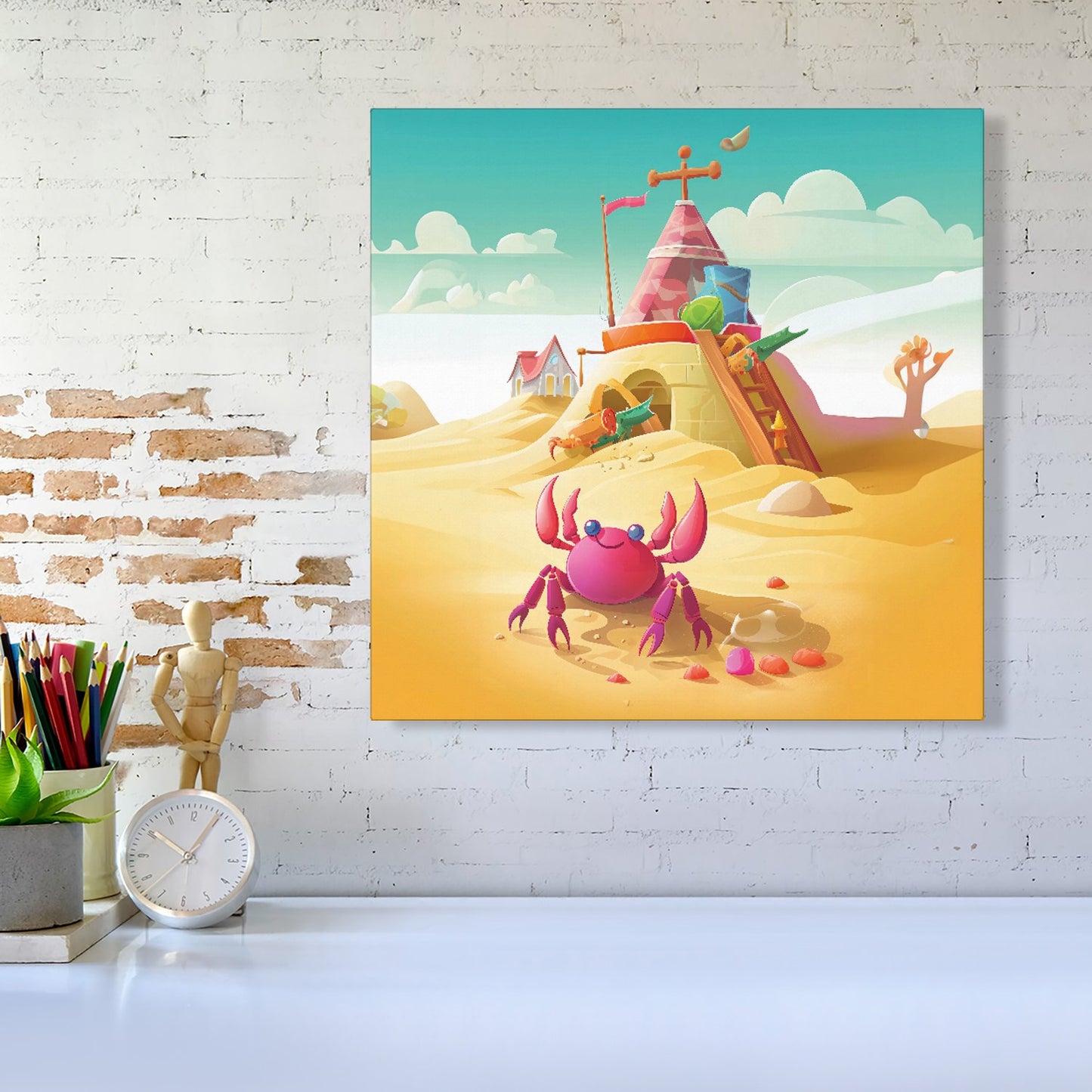 Pink Crab On A Beach Holiday Canvas