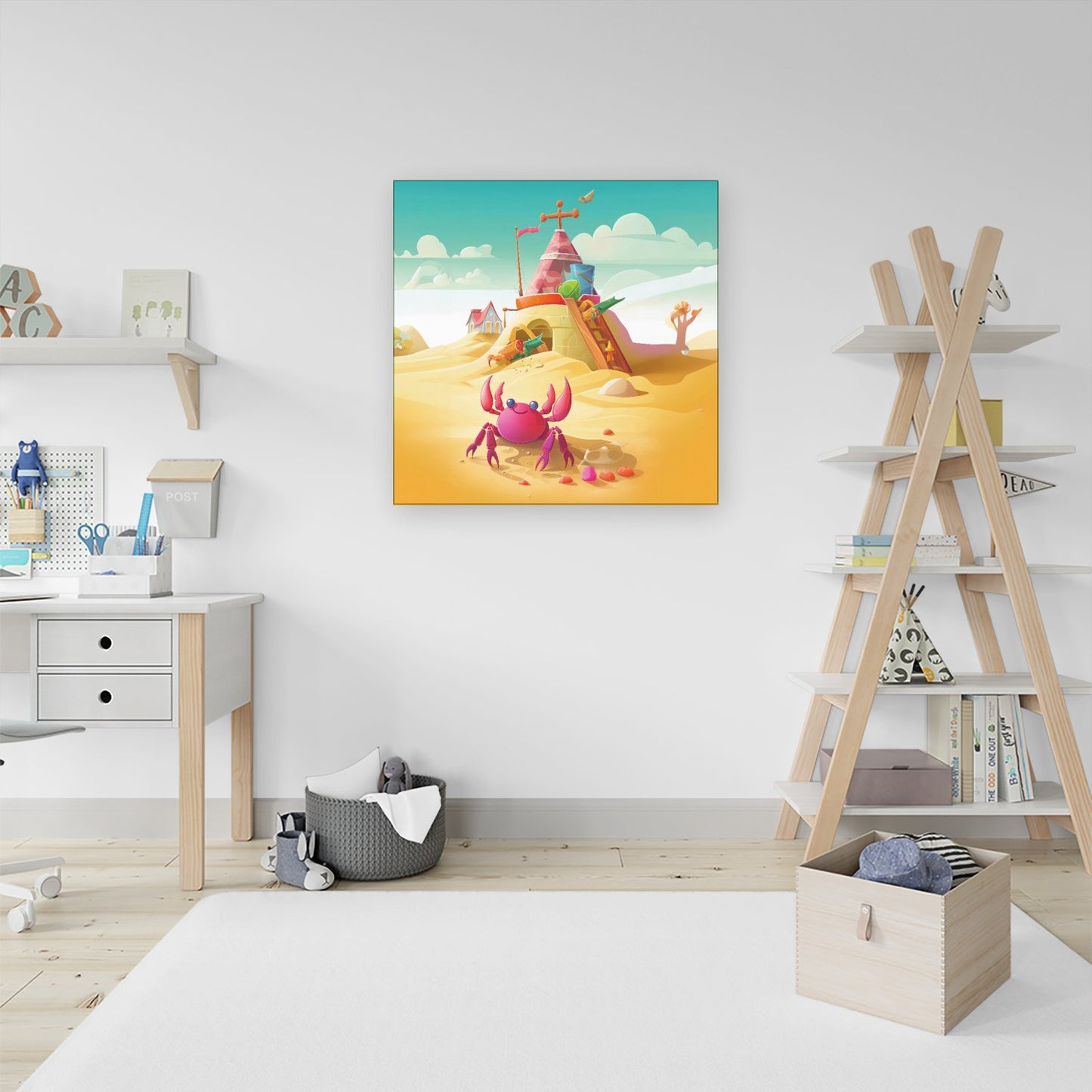 Pink Crab On A Beach Holiday Canvas