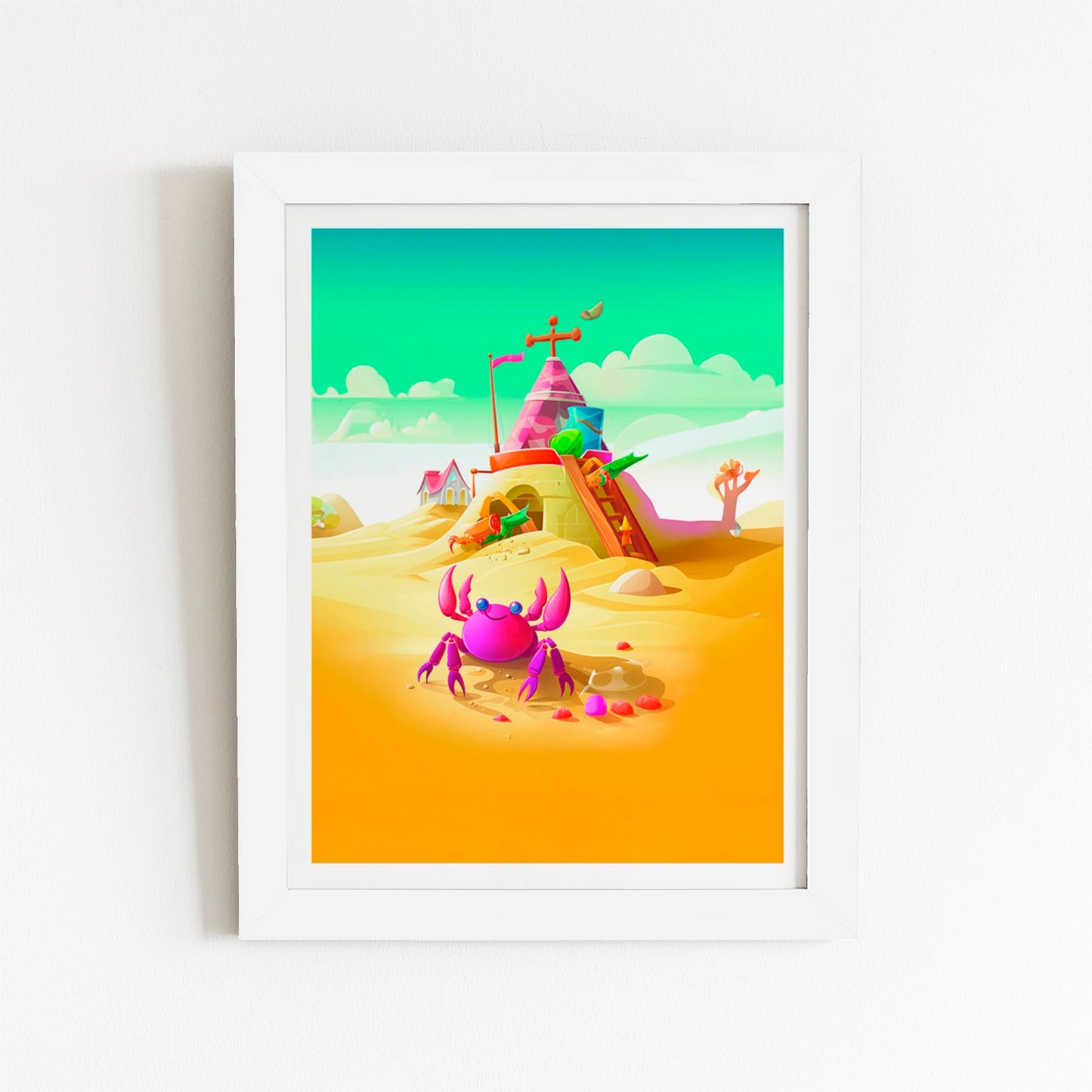 Pink Crab On A Beach Holiday Art Prints