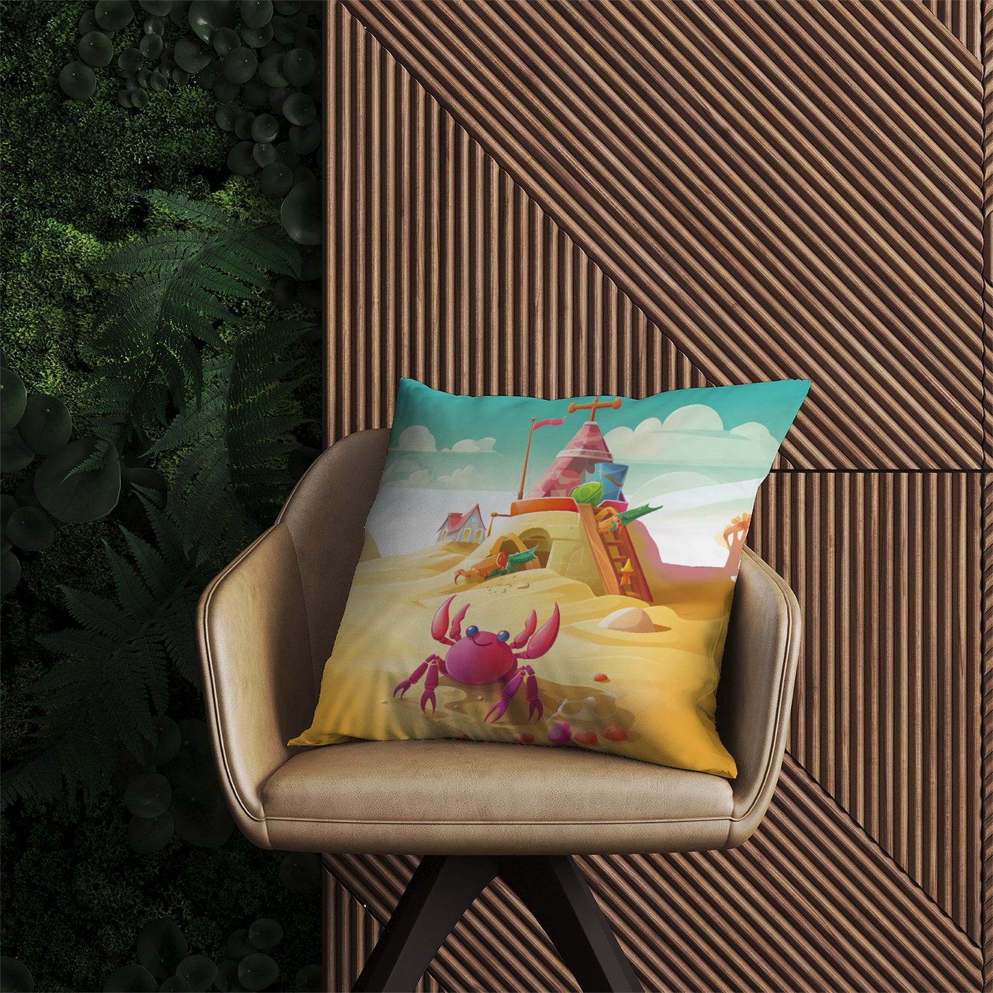 Pink Crab On A Beach Holiday Outdoor Cushion