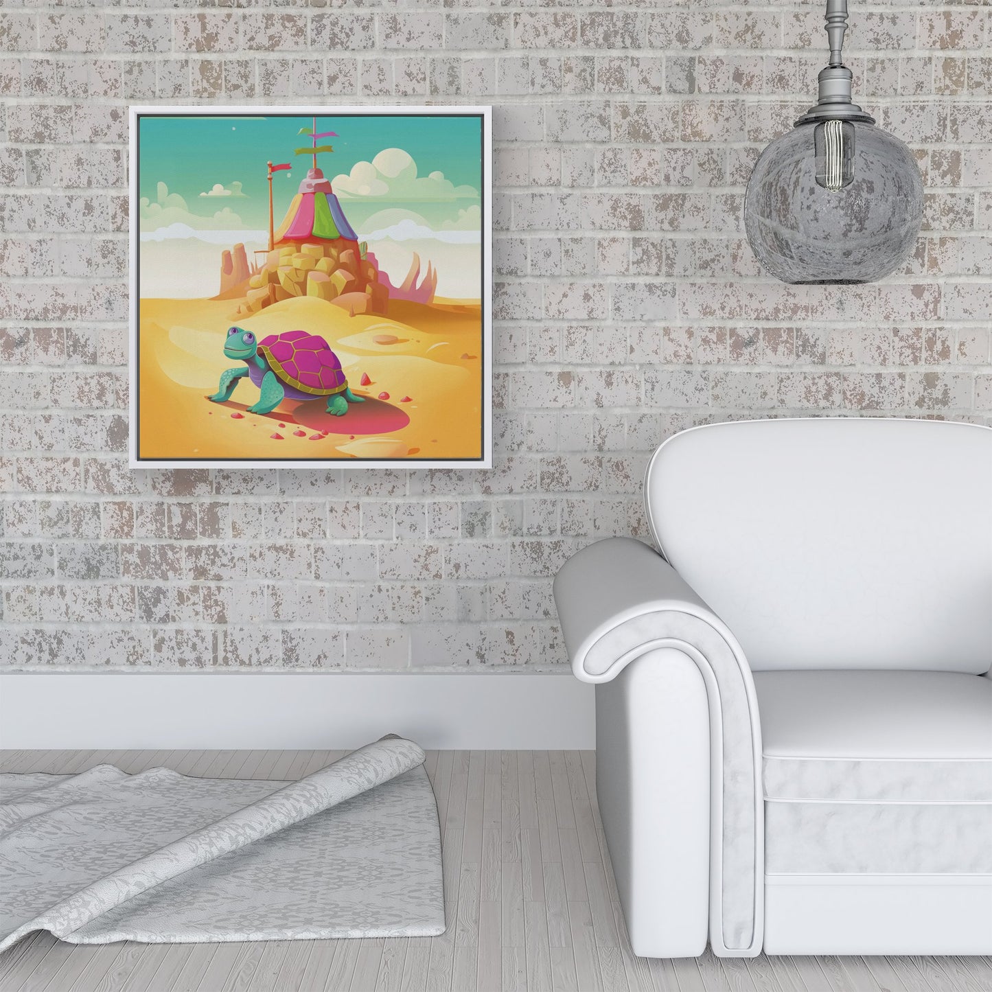Turtle On A Beach Holiday Framed Canvas