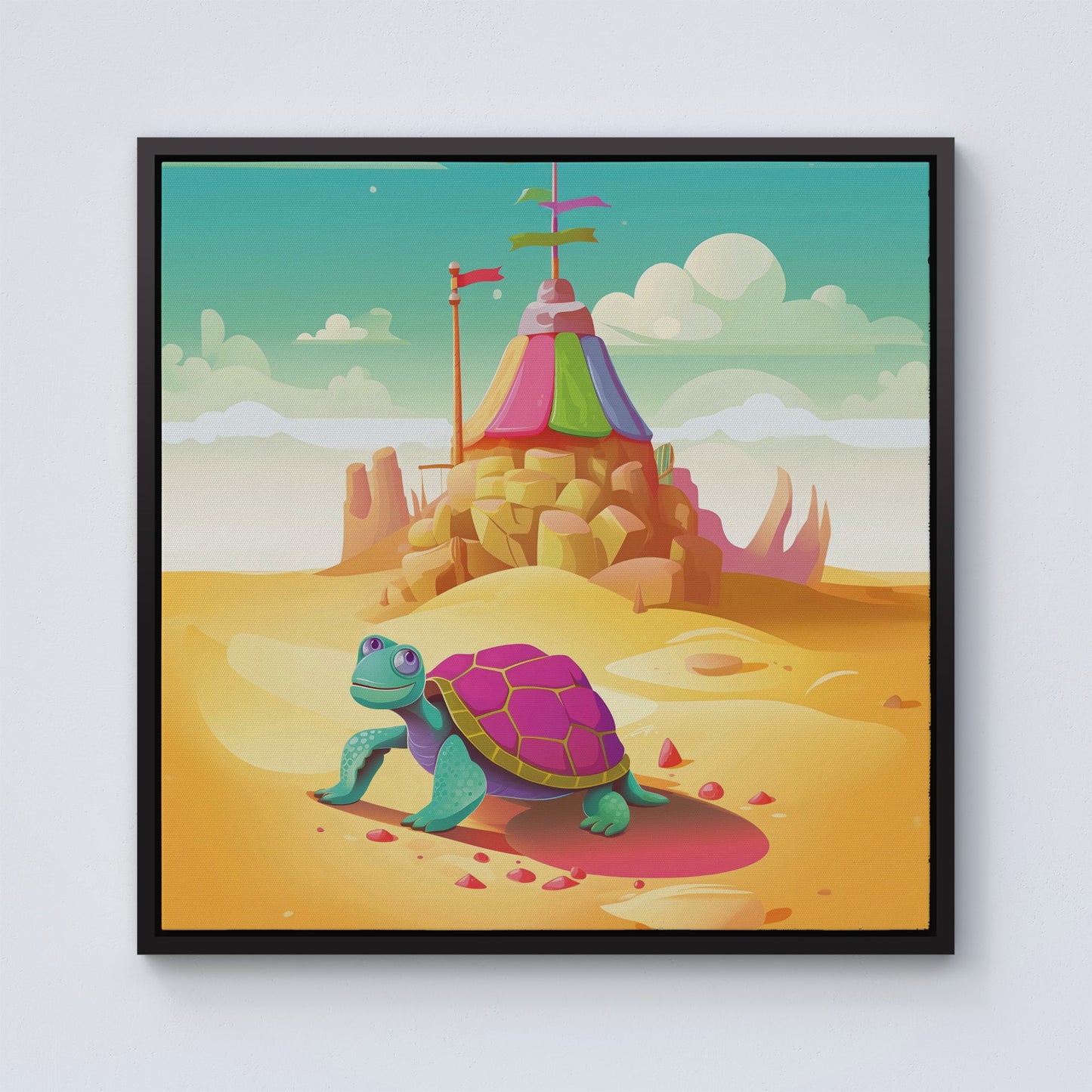 Turtle On A Beach Holiday Framed Canvas