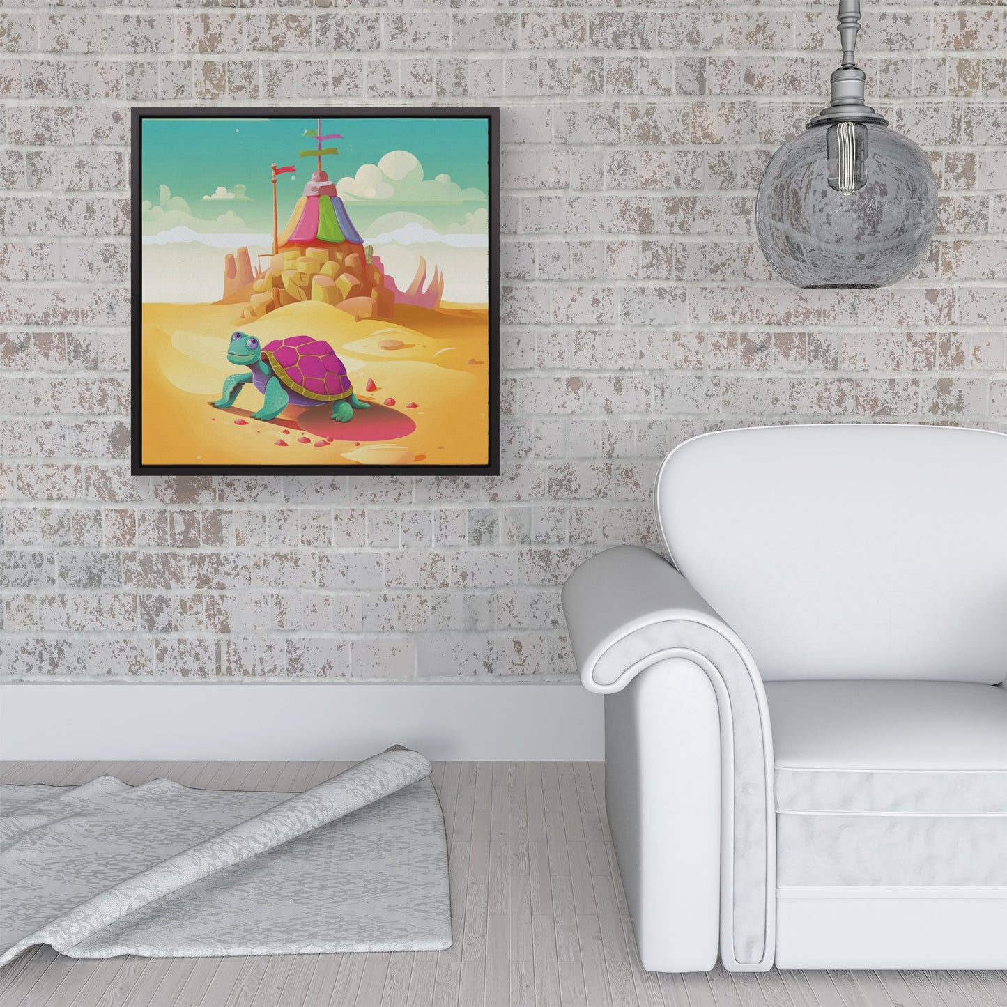 Turtle On A Beach Holiday Framed Canvas