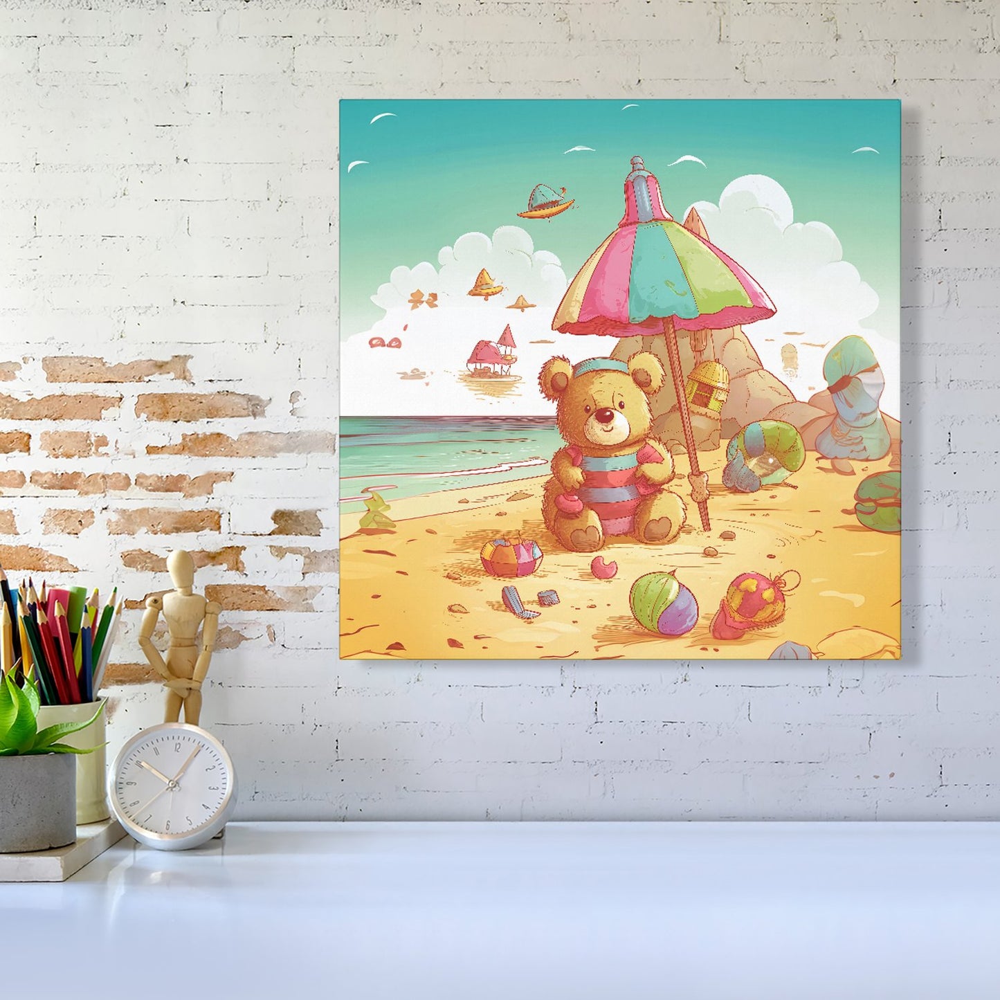 Teddy Bead On A Beach Holiday Canvas