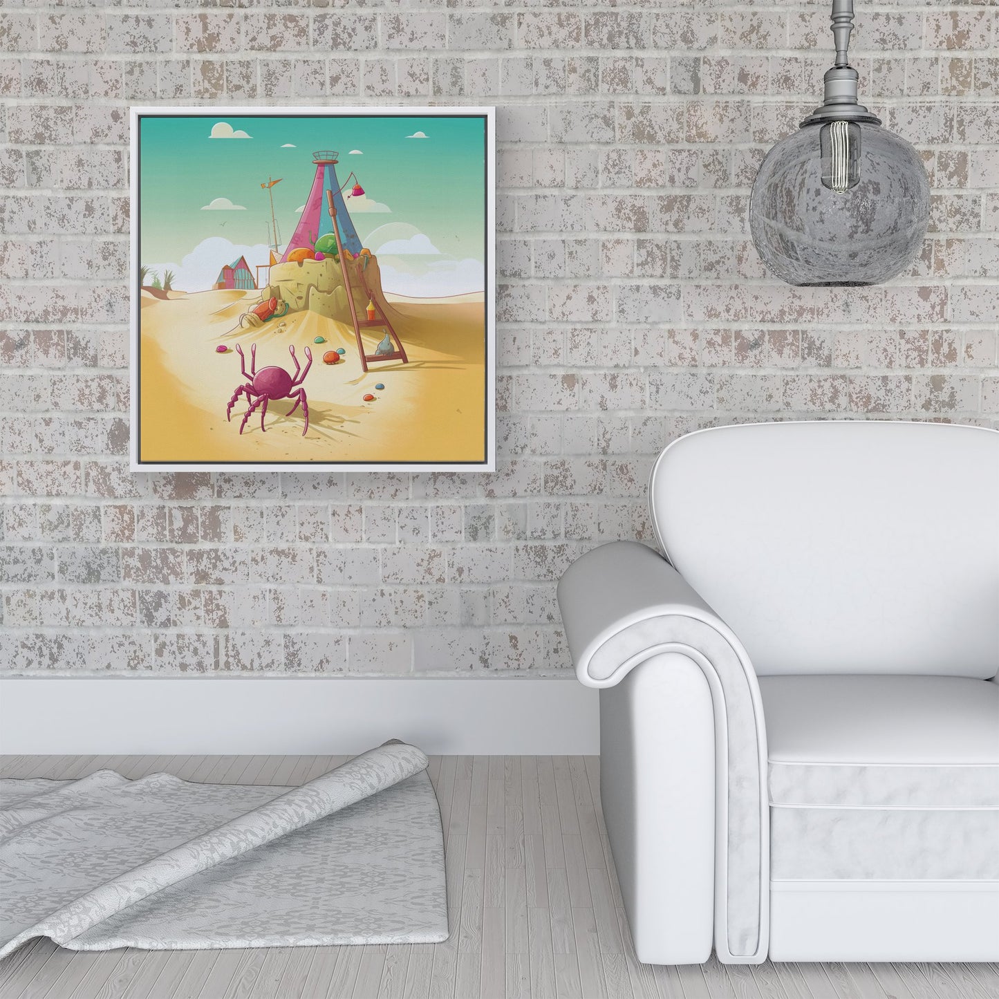 Crab On A Beach Holiday Framed Canvas