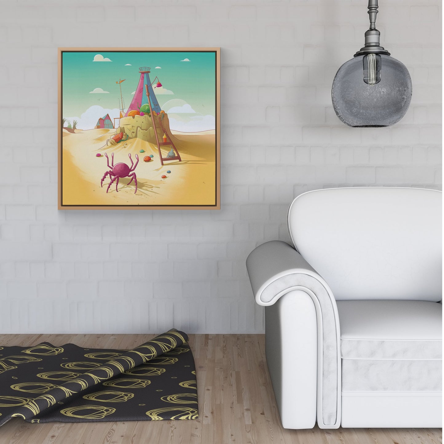 Crab On A Beach Holiday Framed Canvas