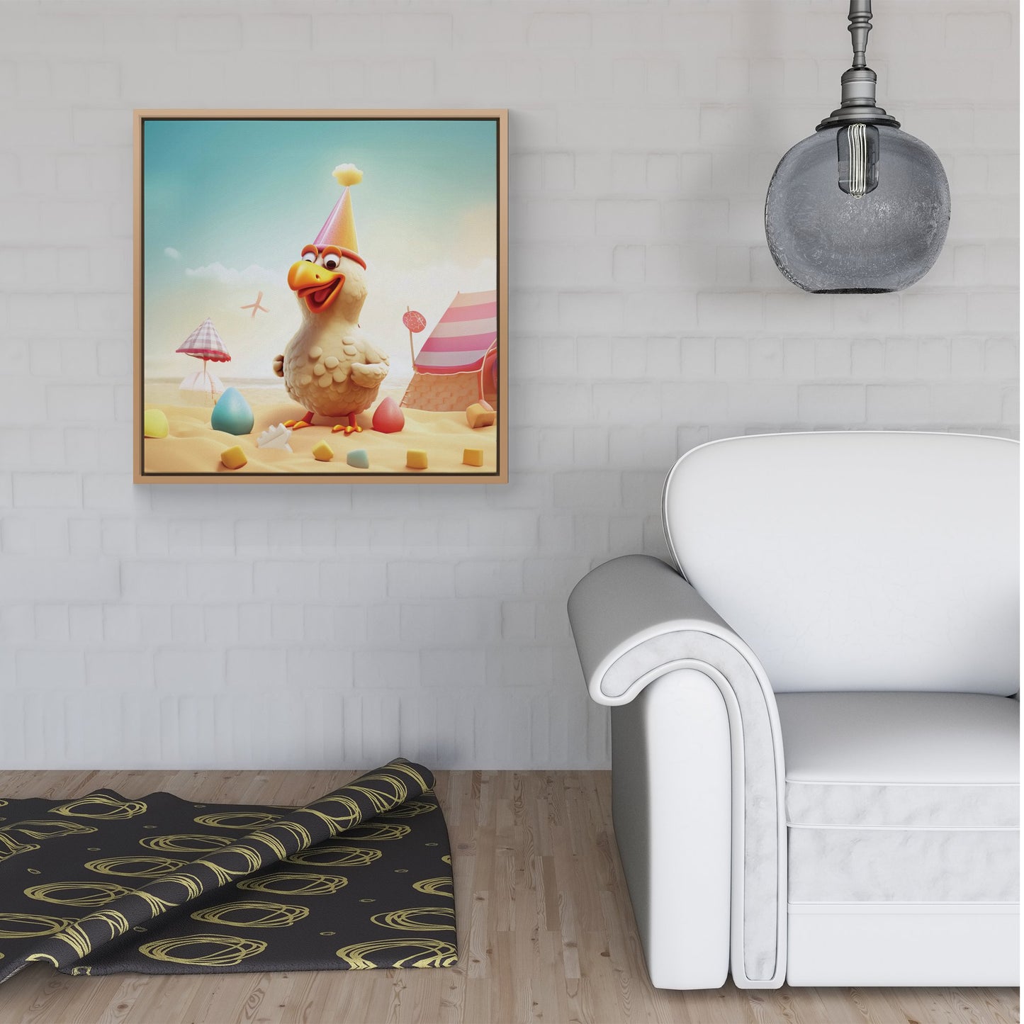 Funky Chicken On A Beach Holiday Framed Canvas