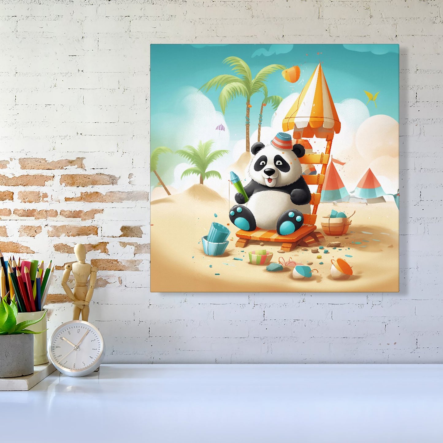 Panda On A Beach Holiday Canvas