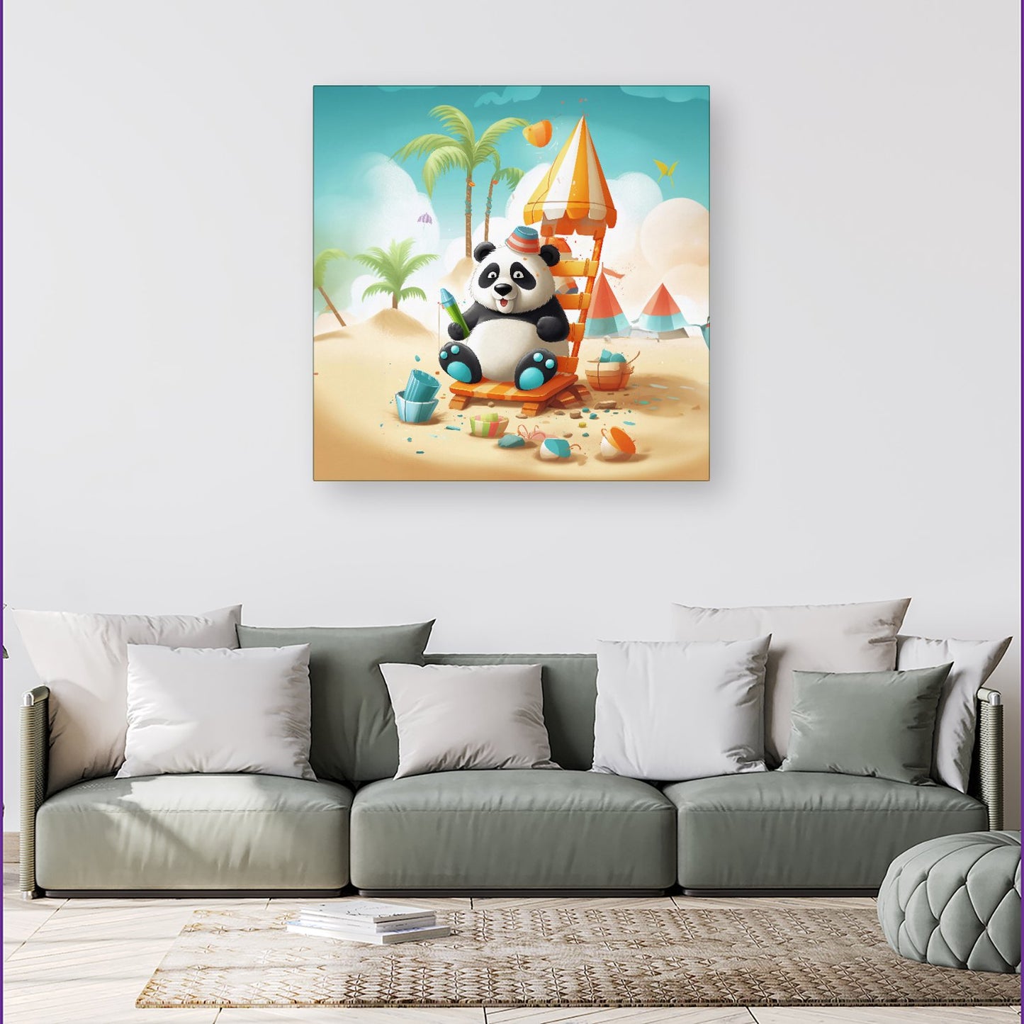 Panda On A Beach Holiday Canvas