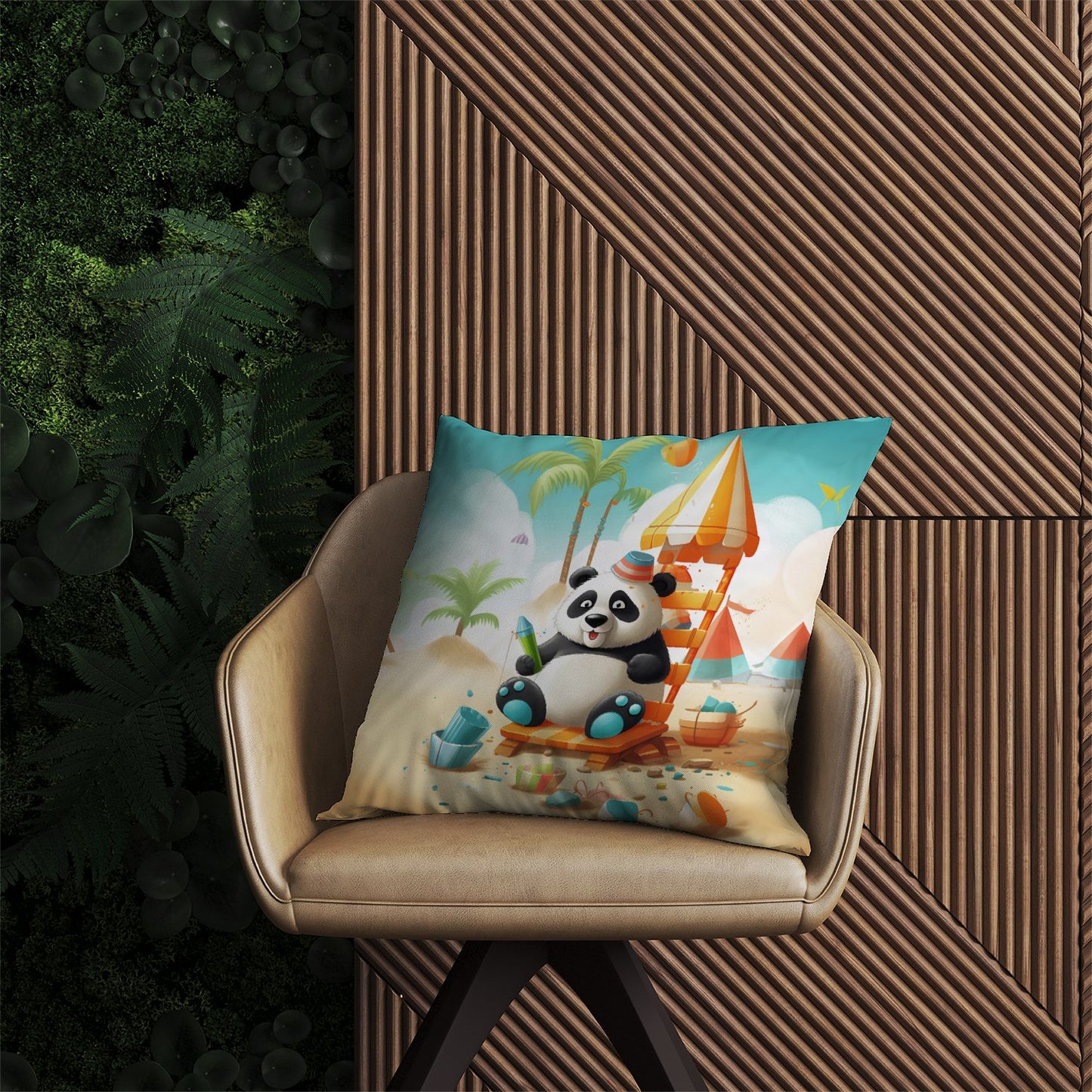 Panda On A Beach Holiday Outdoor Cushion