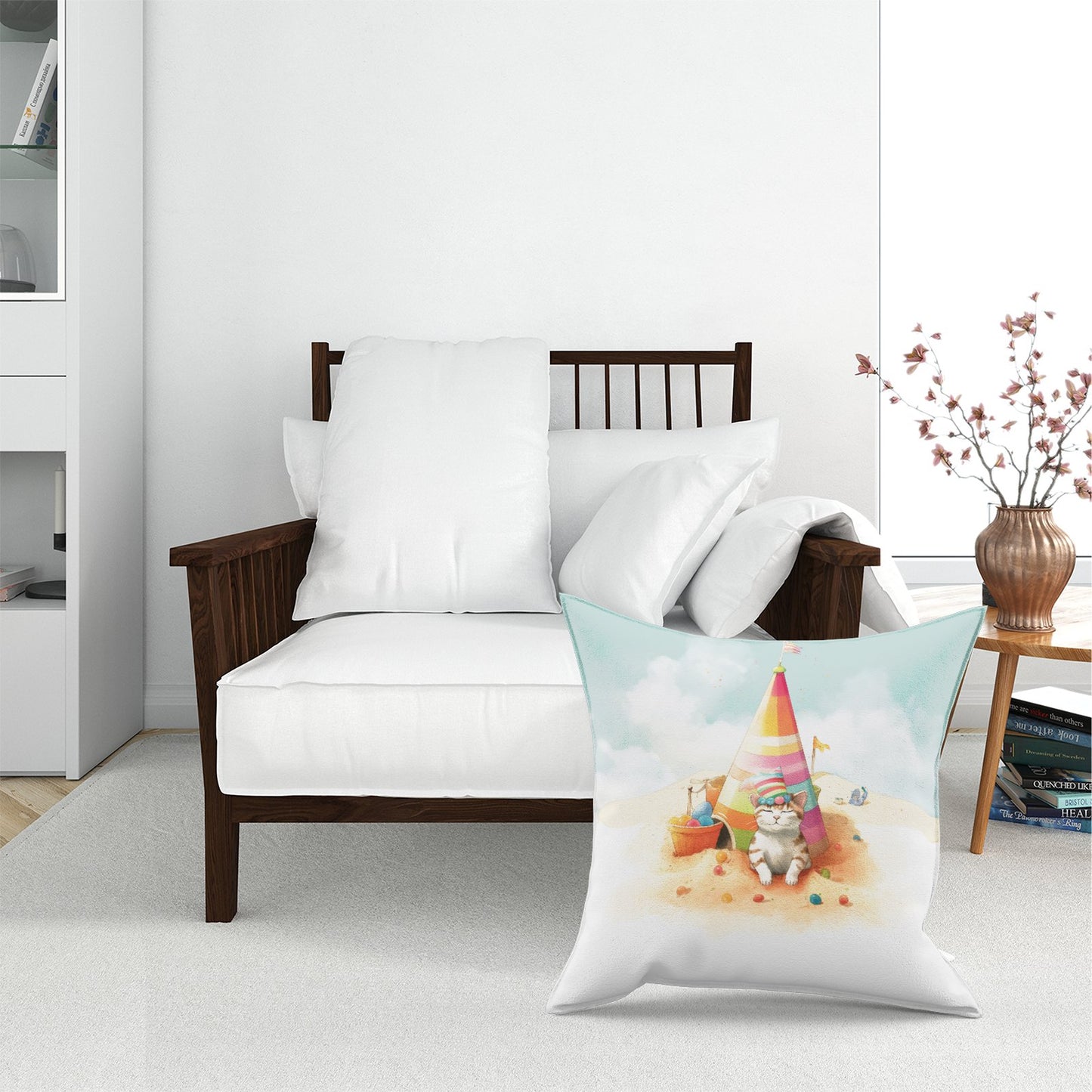 Cat On A Beach Holiday Floor Cushion