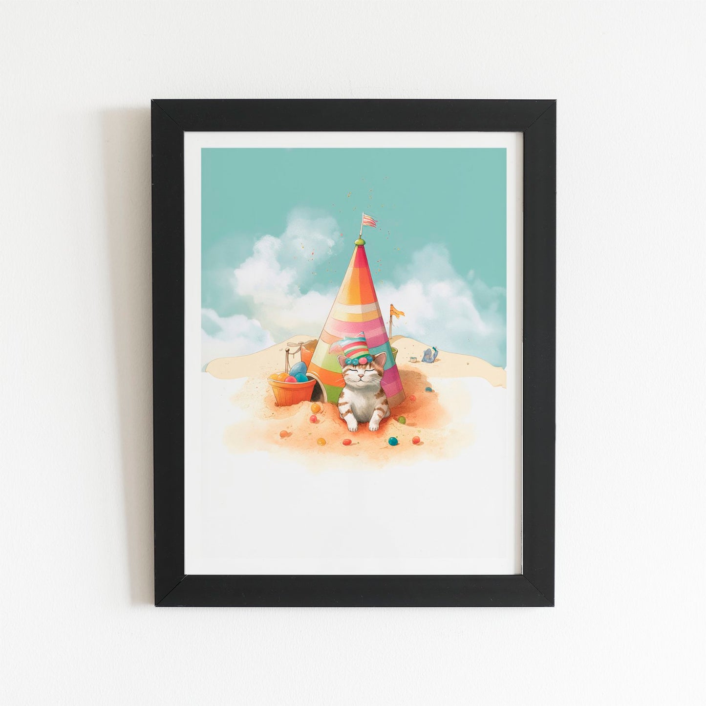 Cat On A Beach Holiday Art Prints