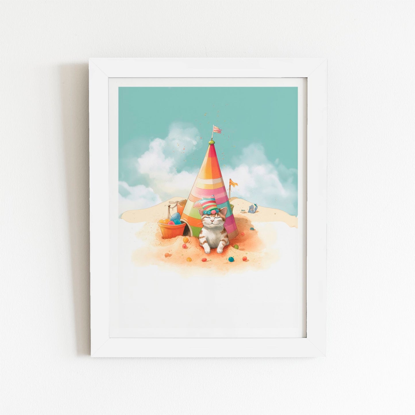 Cat On A Beach Holiday Art Prints