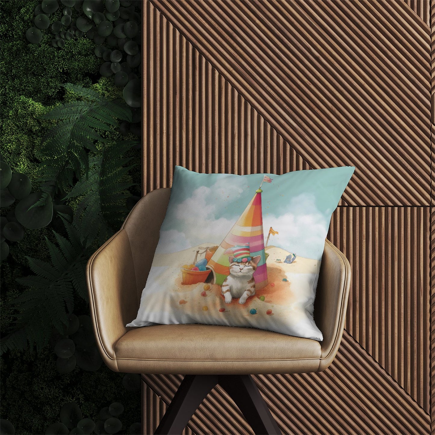 Cat On A Beach Holiday Outdoor Cushion