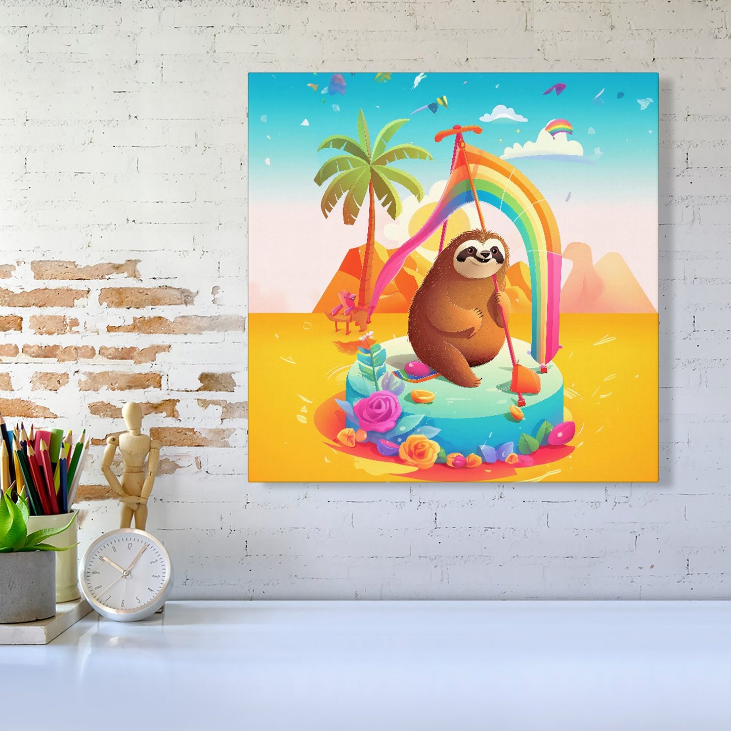 Sloth On A Beach Holiday Canvas