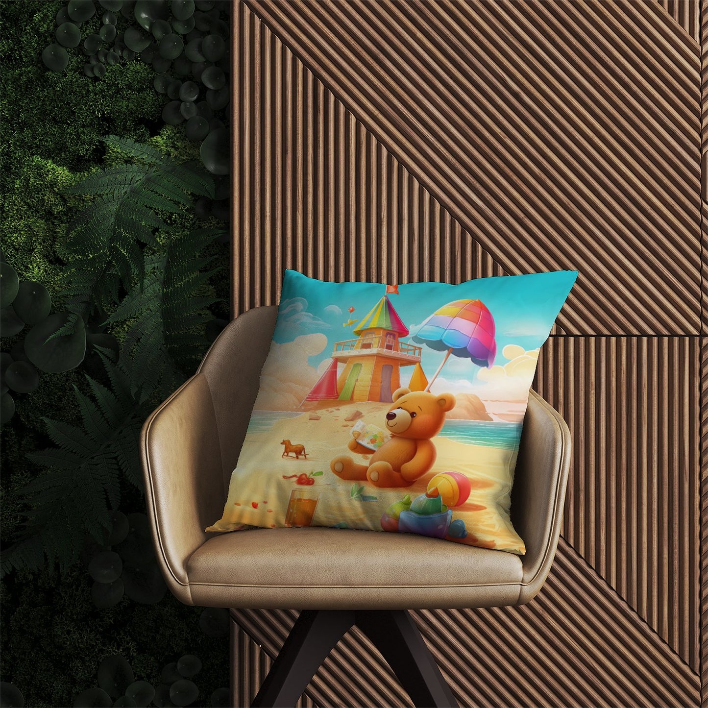 Bear On A Beach Holiday Outdoor Cushion
