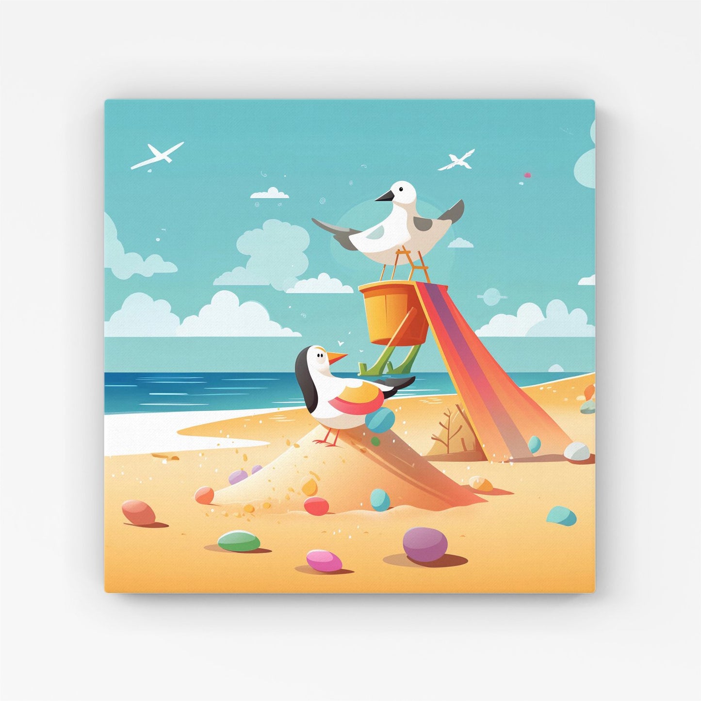 Seagulls On A Beach Holiday Canvas