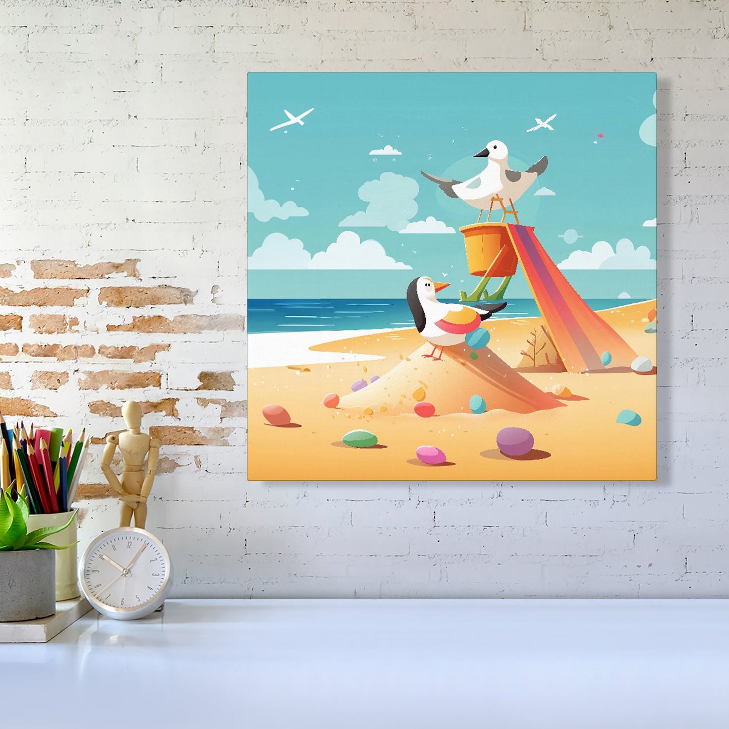 Seagulls On A Beach Holiday Canvas