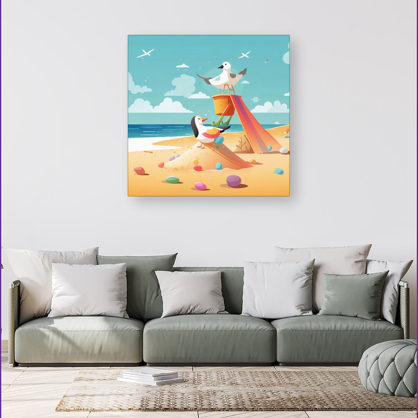 Seagulls On A Beach Holiday Canvas