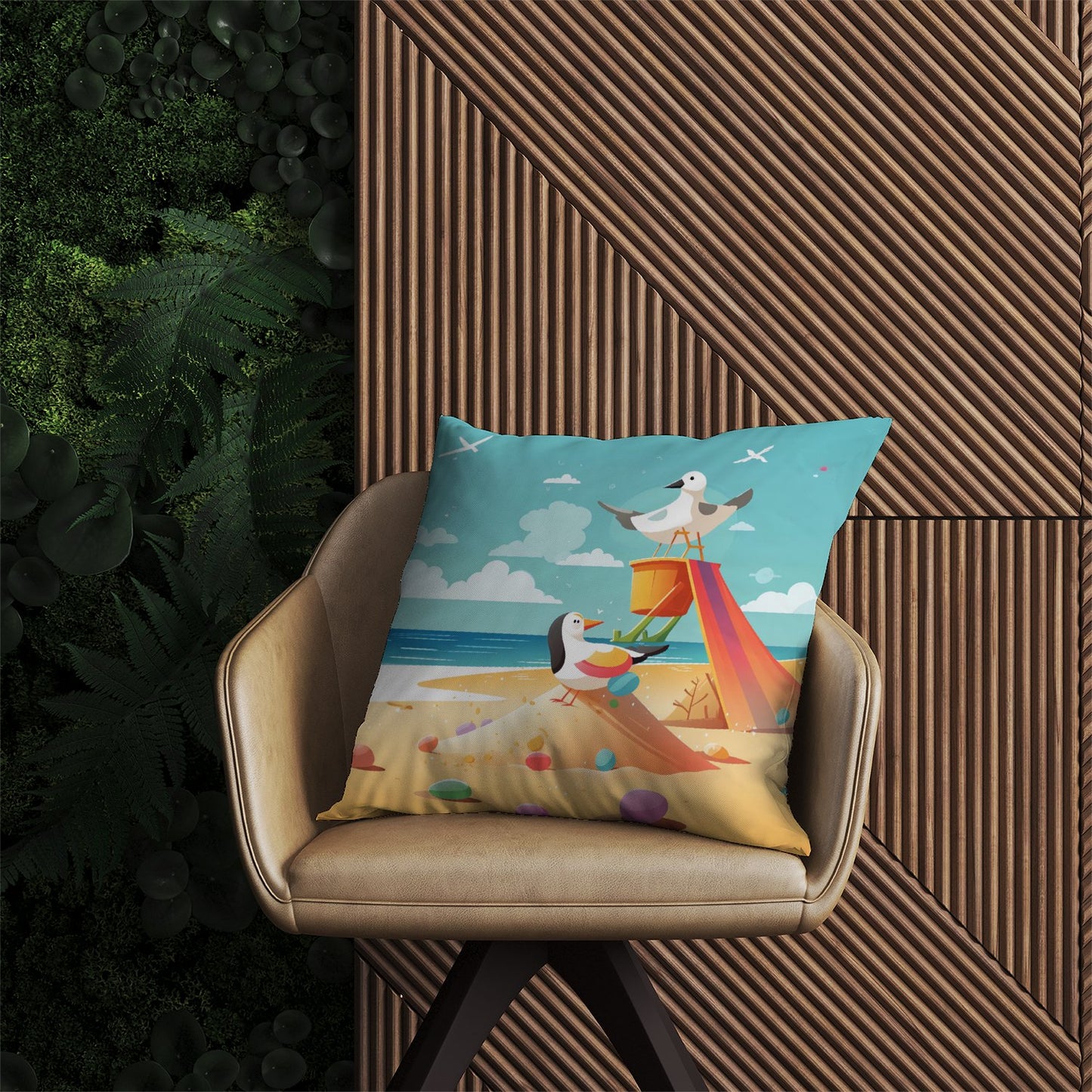 Seagulls On A Beach Holiday Outdoor Cushion